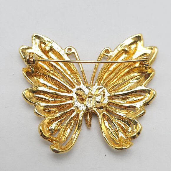AAI White Sparkle Enamel Butterfly Brooch Pin Gold Tone Iridescent Vintage - Picture 3 of 5